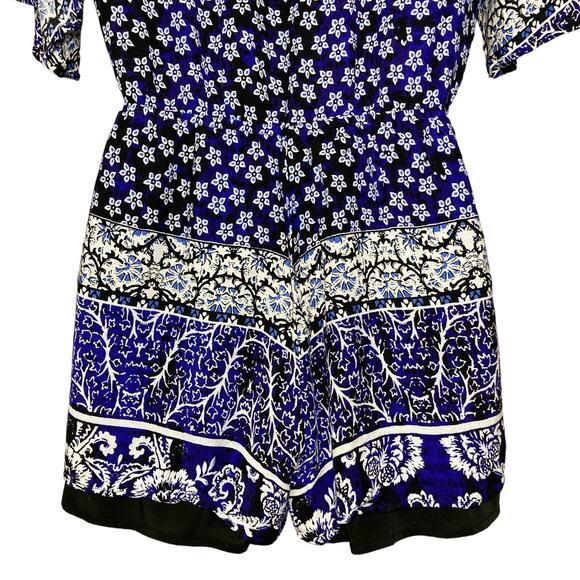 Lovers & Friends Floral Blue Surplice Isabelle Romper Pockets Flowy Size XS - Picture 12 of 16